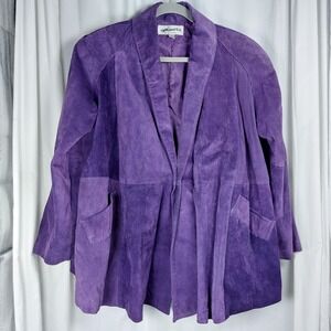 Vintage 80s Split End Ltd Suede Leather Swing Style Open Jacket Size‎ Med Purple
